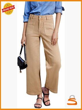 High waisted wide leg stretch jeans ankle length straight loose fit